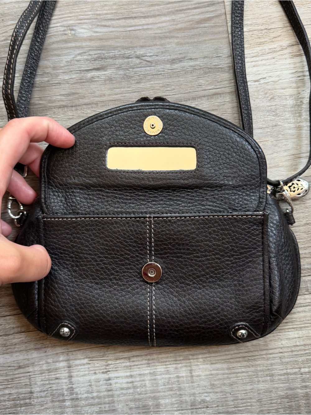 Brighton Mira Flor Chocolate Leather Wallet Crossbody - Picture 3 of 6
